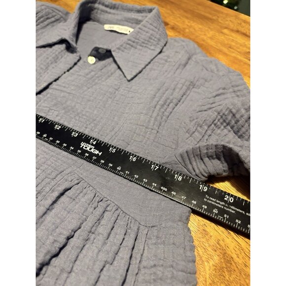 ZARA Crinkle Cotton Beach A-Line Button Down Tunic Shirt Dress Grey/Blue Medium - Picture 6 of 7